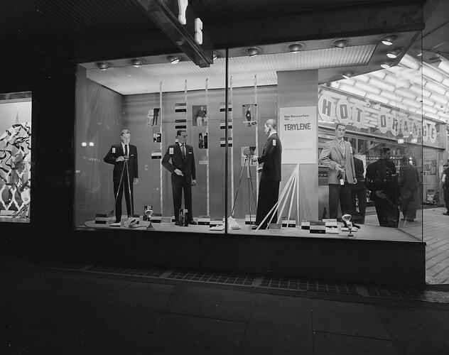 Terylene Window Display, Foy's Department Store, Melbourne, Victoria, Oct 1958