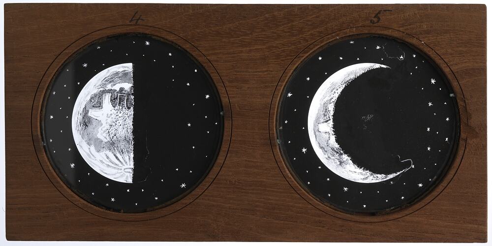 Lantern Slide - Astronomical, Multiple Slide, 'Half Moon' and 'Crescented Moon', England, circa 1847