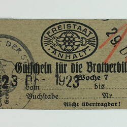 Ration Card - Anhalt, Germany, 23-29 Dec 1923