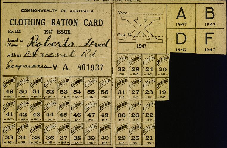 Ration Card - Clothing, Commonwealth of Australia, 1947