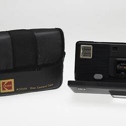 Black plastic camera with bag.