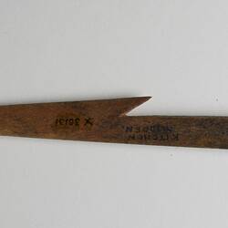 Wa-pitha tush [whale bone] harpoon head collected from a kitchen midden on the shore of Rio Douglas, Navarino Island, May 1929.