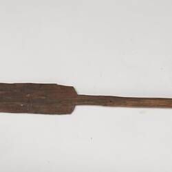 Model canoe, part of a set which includes 2 paddles. Presented to Baldwin Spencer by Alfredo Grandi from Bertrand Island to Navarino Island, June 13th 1929.