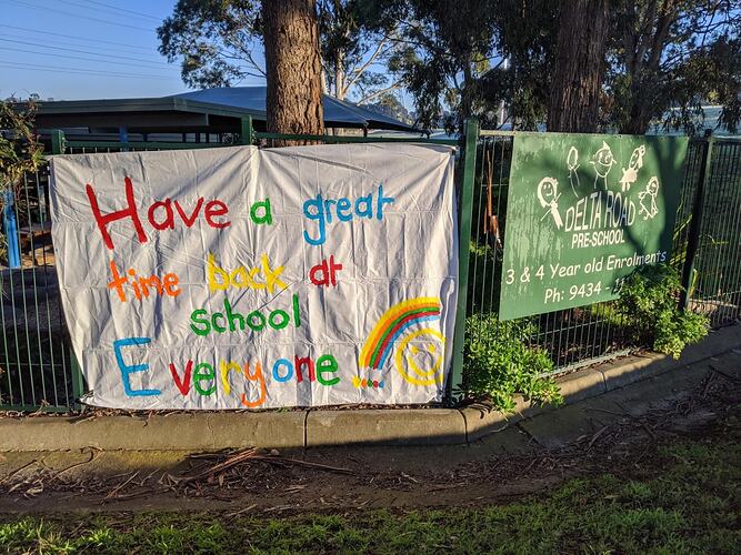 Digital Photograph - Banner, 'Back at School',  Delta Road PreSchool, Greensborough, Victoria, 9 June 2020