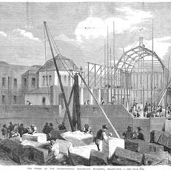 Building the Industrial & Technological Museum Exhibition Hall, Melbourne, Victoria, 1866