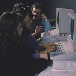 Digital Photograph - Students at Sunrise School, Melbourne Museum, 1989