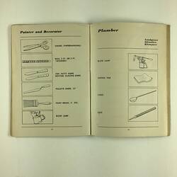 Open booklet, white with black printing.