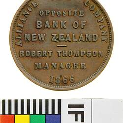 Token - 1 Penny, Alliance Tea Co, Christchurch, New Zealand, 1866