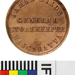 Token - 1 Penny, Late Strike, James Dixon, General Stores, Wangaratta, Victoria, Australia, 1862