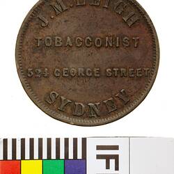 Token - 1 Penny, J.M. Leigh, Tobacconist, Sydney, New South Wales, Australia, circa 1852