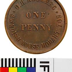Pattern Token - 1 Penny, O.H. Hedberg, Oil & Colour Stores, Hobart, Tasmania, Australia, circa 1860