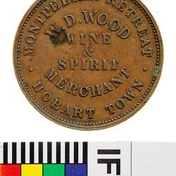 Token - 1 Penny, W.D. Wood, Montpellier Retreat Inn, Hobart, Tasmania, Australia, 1855