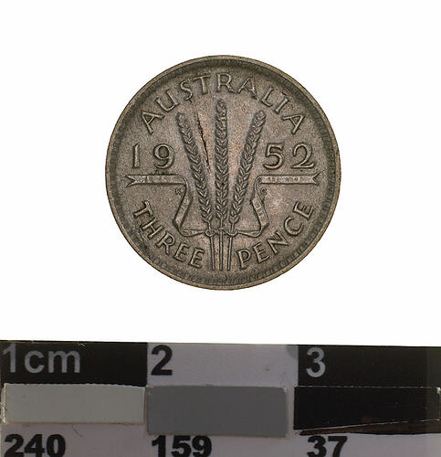 Coin - Threepence, Australia, 1952, photographed by Museums Victoria