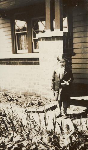 Digital Photograph - Girl in School Uniform, First Day at School, Pasco Vale, circa 1937