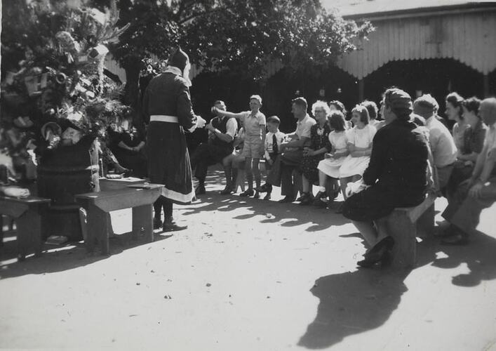 Digital Photograph - Father Christmas Arrives at Family Christmas Party, South Yarra Primary School, 1945