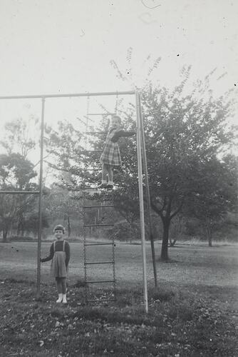 Digital Photograph - Two Girls at Studley Park Playground, Kew, 1955