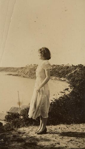 Digital Photograph - Girl Standing on Foreshore, Half Moon Bay, 1932