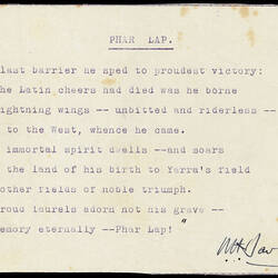Poem - Phar Lap, 19 May 1932