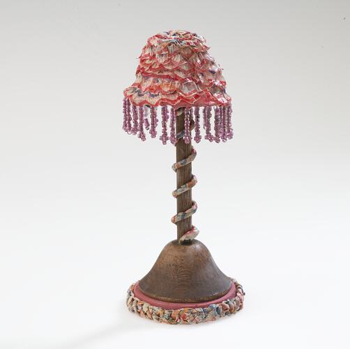 Doll size standard lamp made from Max Mints wrappers.