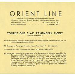 Passenger Ticket & Holder - Orient Line