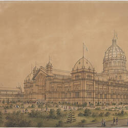 Watercolour - The Exhibition Building, Melbourne, Framed, 1880