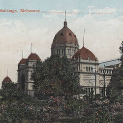 Postcard - South West Facade, Exhibition Building, Valentine's Series, Melbourne, post 1902