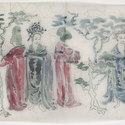 Work on Tracing Paper - John Rodriquez, 'Criental Females and Foliage' in Watercolour, 1950s