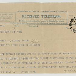 Telegram - To Robert Salter, 2 Sep 1938