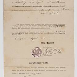 Certificate - Issued to J. Stegelman, German Maritime Court, 11 Apr 1911