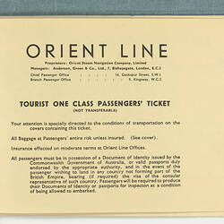 Passenger Ticket & Holder - Orient Line, 1954