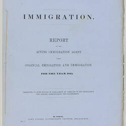 Parliamentary Paper - Immigration, 1856
