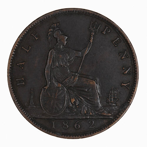 Coin - Halfpenny, Queen Victoria, Great Britain, 1862 (Reverse)