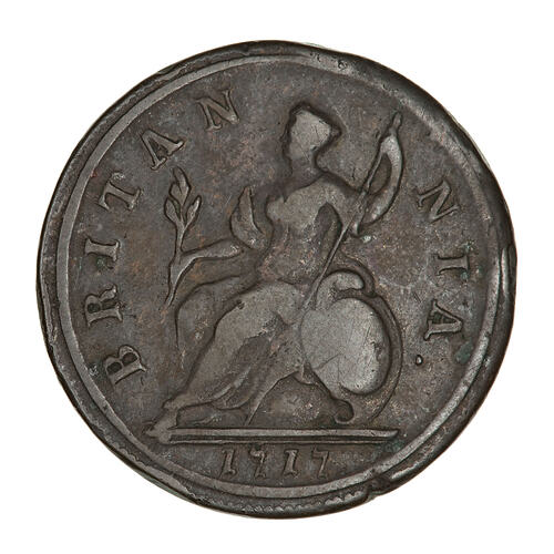 Coin - Halfpenny, George I, Great Britain, 1717 (Reverse)