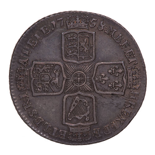 Coin - Shilling, George II, Great Britain, 1758 (Reverse)