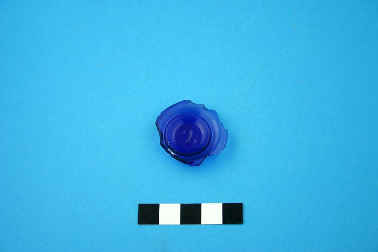 One fragment of glass bottle base, cobalt blue.