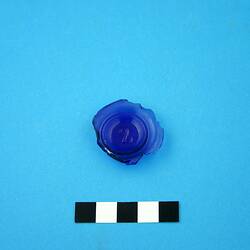 One fragment of glass bottle base, cobalt blue.