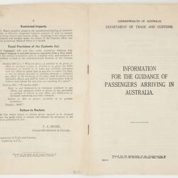 Booklet - Information for the Guidance of Passengers Arriving, circa 1955