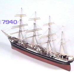 Four-masted sailing ship model.