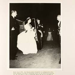 Photograph - Queen Elizabeth II Arriving at the Lord Mayor's Ball, Exhibition Building, Melbourne, 2 Mar 1954