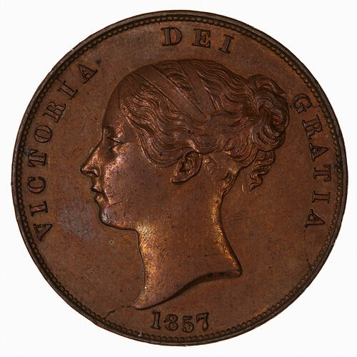 Coin - Penny, Queen Victoria, Great Britain, 1857 (Obverse)