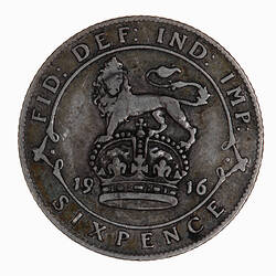 Coin - Sixpence, George V, Great Britain, 1916 (Reverse)