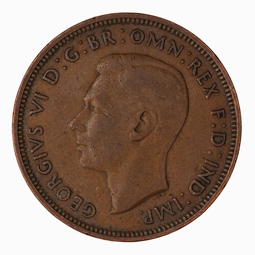 Coin - Halfpenny, George VI, Great Britain, 1943 (Obverse)