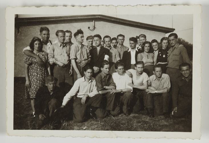 Dimka & Vojislav Stojkovic with Others in Front of Building, Kassel, Germany, circa 1947
