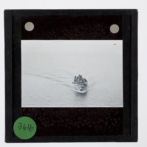 Lantern Slide - A Motor Boat Party from the Discovery II, Ellsworth Relief Expedition, Antarctica, 1935-1936
