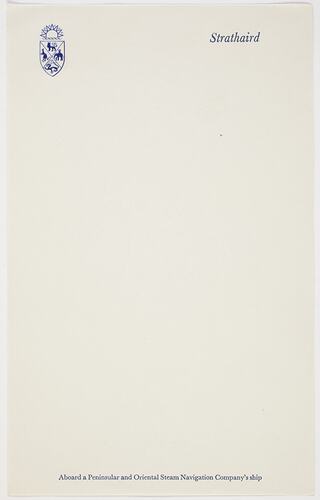 White notepaper with blue crest letterhead.