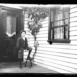 Glass Negative - Tom Ruse on Front Porch, Charlton, Victoria, Apr 1898