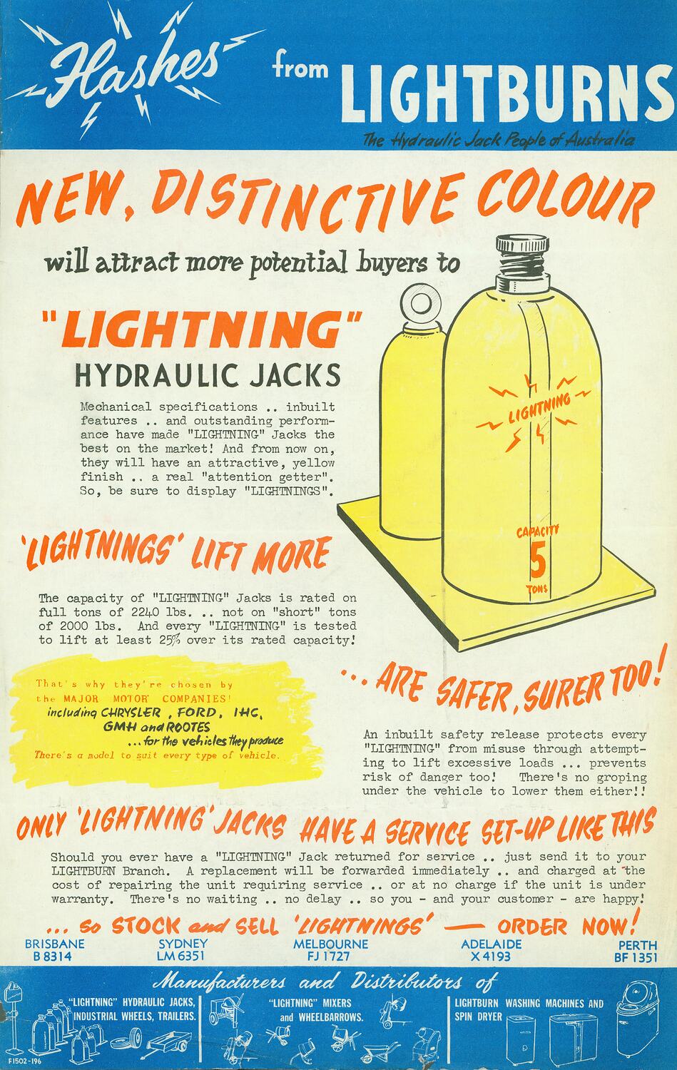 Sales Bulletin Lightburn & Co. Ltd, Lightning Hydraulic Jacks, circa 1960