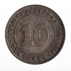 Coin - 10 Cents, Straits Settlements, 1918