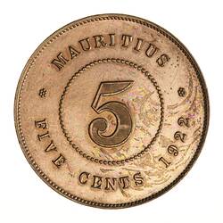 Coin - 5 Cents, Mauritius, 1922