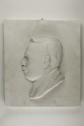 Plaster relief bust of H V McKay.